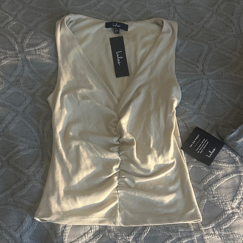 Lulu's Elegant Cream Ruched Tank Top